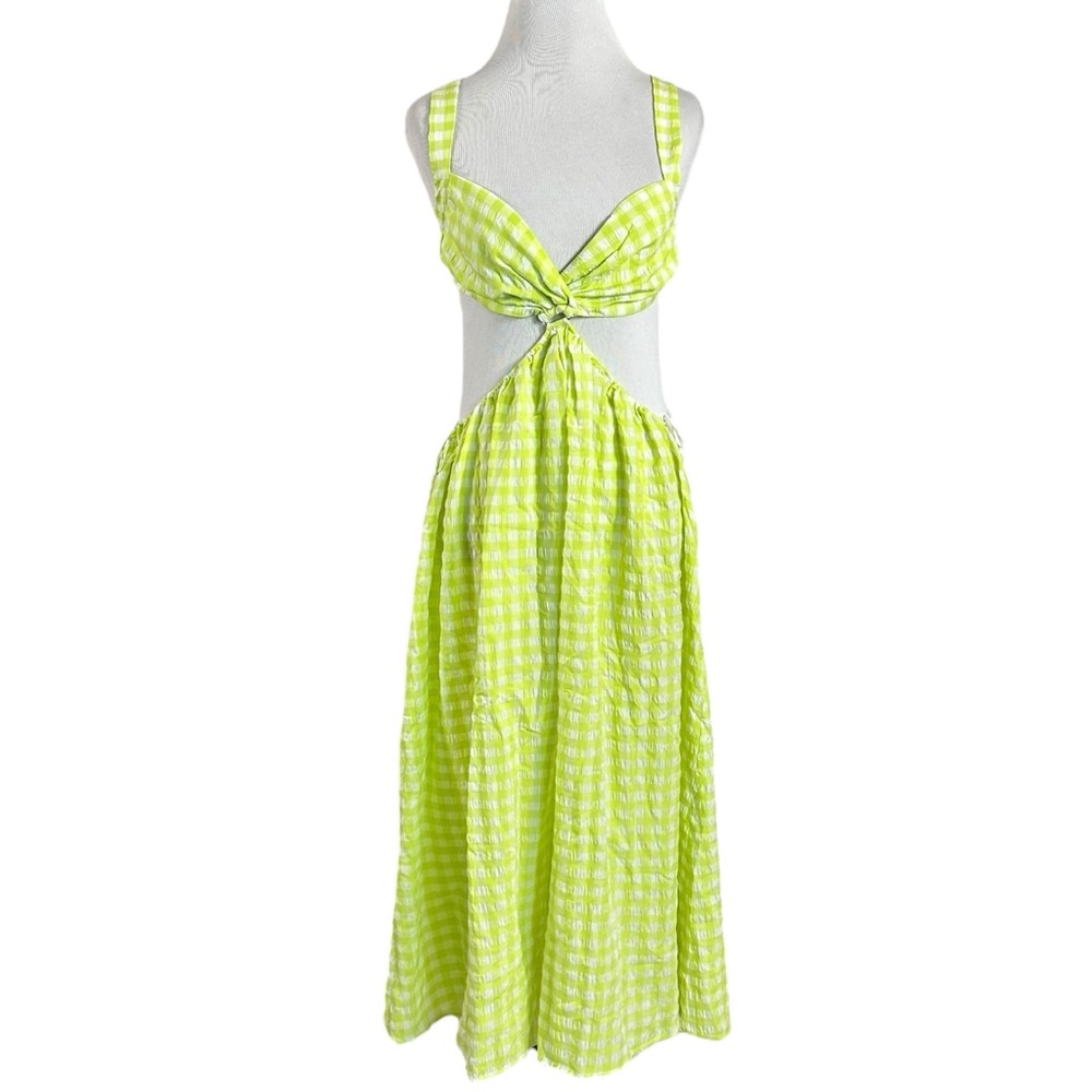 For Love & Lemons Maureen Midi Dress Size Small Neon Green Gingham Cut Out NWT - Picture 10 of 15